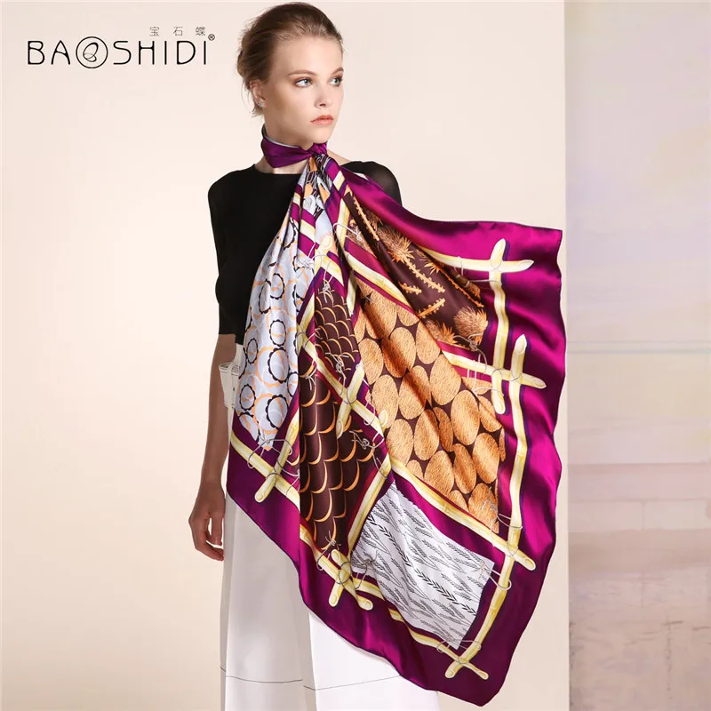 

[BAOSHIDI] Осень 2016, Новое поступление, 16 момме, чистый шелк, женский зимний шарф, квадратные шарфы бесконечности, роскошный бренд, цветочный хидж...