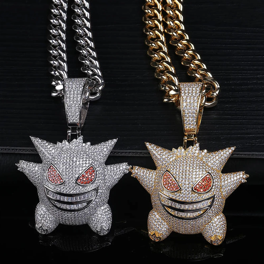 Новое Поступление Персонализированные большая маска покемона Gengar кулон ожерелье для мужчин хип хоп Bling Iced Out AAA CZ Циркон Rapper ювелирные изделия