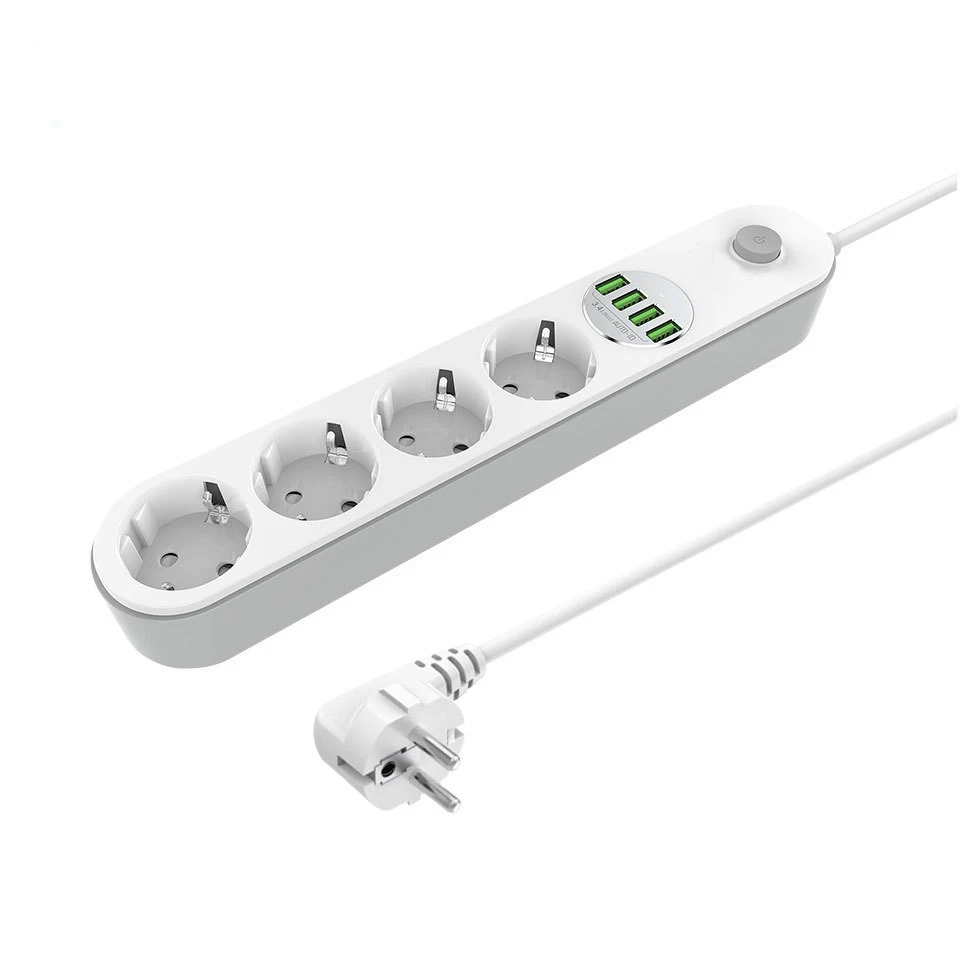 2 м USB силовая лента для дома, офиса, ЕС, защита от перенапряжения, 4 разъема переменного тока, мульти-розетка с 4 портами usb, зарядное устройство MAX 2500 Вт для huawei Xiaomi