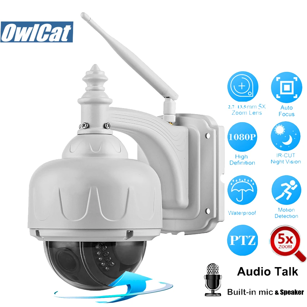 OwlCat HD 1080P PTZ IP камера WiFi наружная Водонепроницаемая 2,7-13,5 мм 5X оптический зум Автофокус аудио SD безопасности CCTV Wifi камера