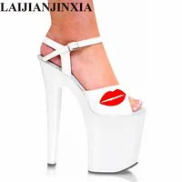 LAIJIANJINXIA New 20CM Super Thin Heels Sandals Sexy Clubbing High Heels Platform Modern Sandals White Women's Wedding Shoes