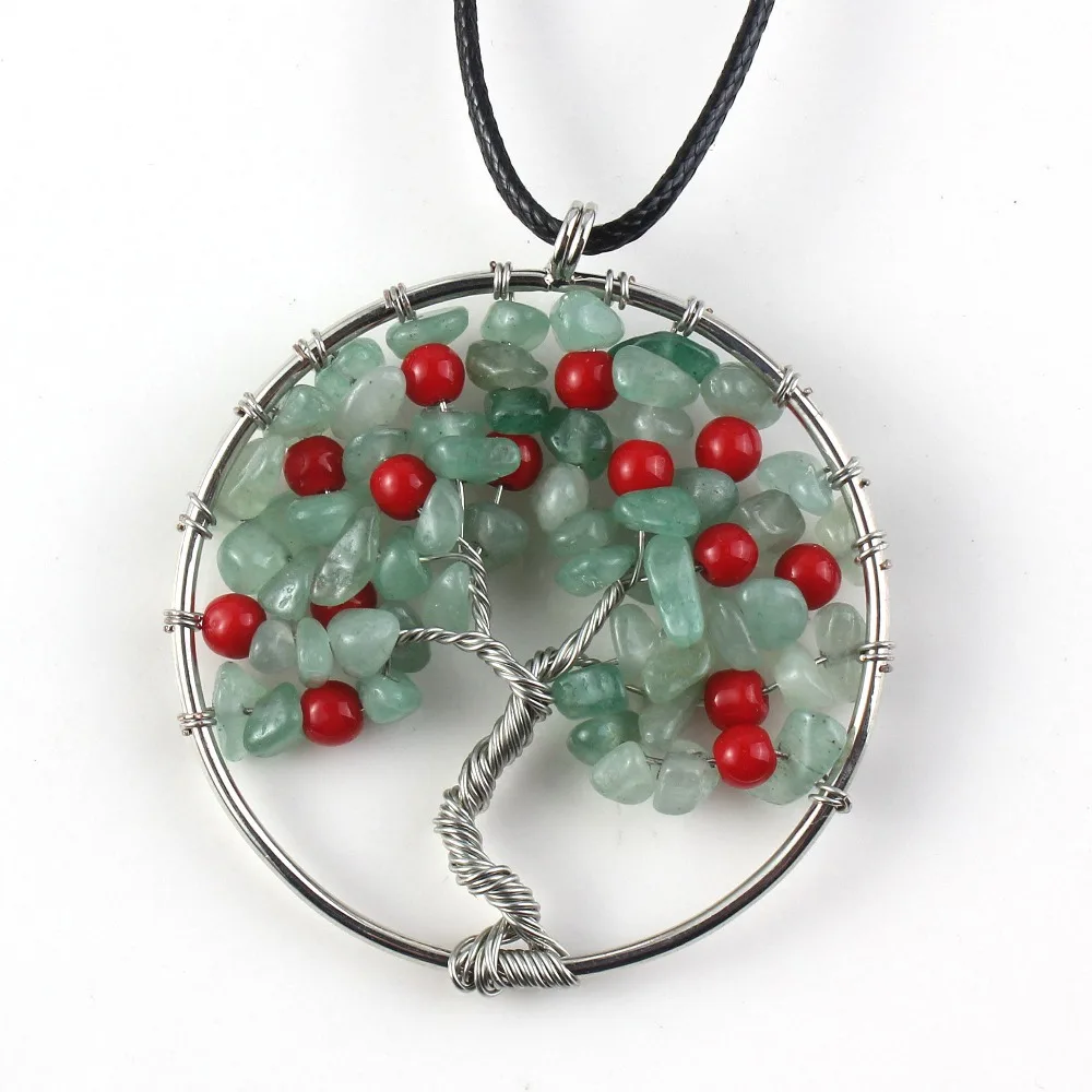 Трендовые бусины посеребренные Древо жизни красные круглые кулон натуральный