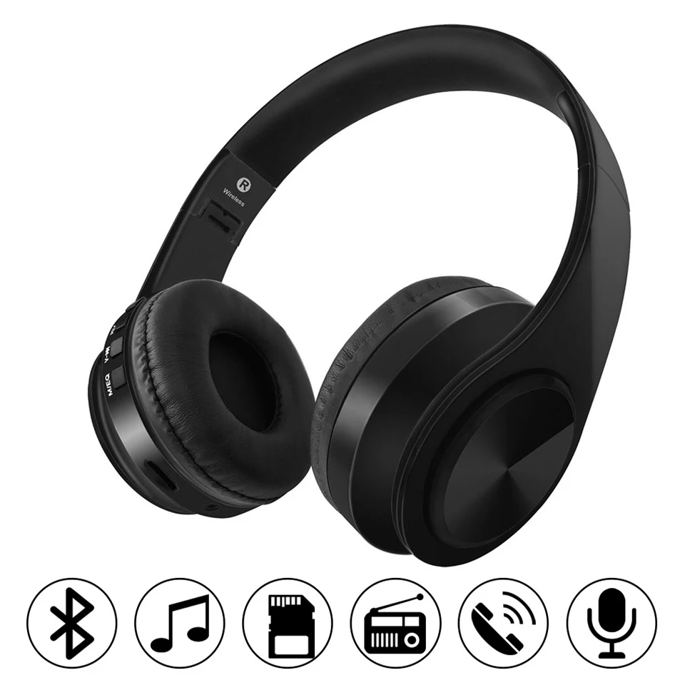 Black Беспроводные наушники с Bluetooth, Спортивная гарнитура, 3,5 мм разъем, игровая гарнитура с микрофоном для sony, наушники для телефона, компьютера, ПК - Цвет: Black