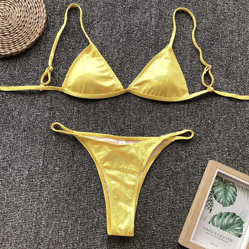 Сексуальный блестящий купальник микро Бразильское бикини 2019 пуш-ап купальный