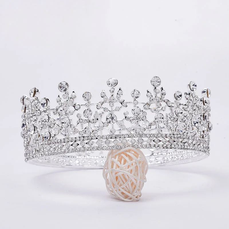 Silver Серебряное золото цвет металлический Полный Кристалл Круглый Круг барокко Винтаж красота торжественные короны тиары для королевы принцесса невесты свадьба - Окраска металла: Silver