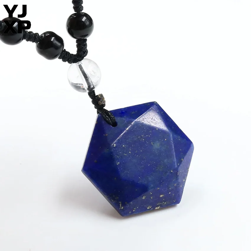 Lapis Lazuli YJXP натуральные аметисты Роза кварца рок кристалл черный Агаты Звезда Давида, кулон ожерелье Женщины рейки Шарм ювелирные изделия - Окраска металла: Lapis Lazuli