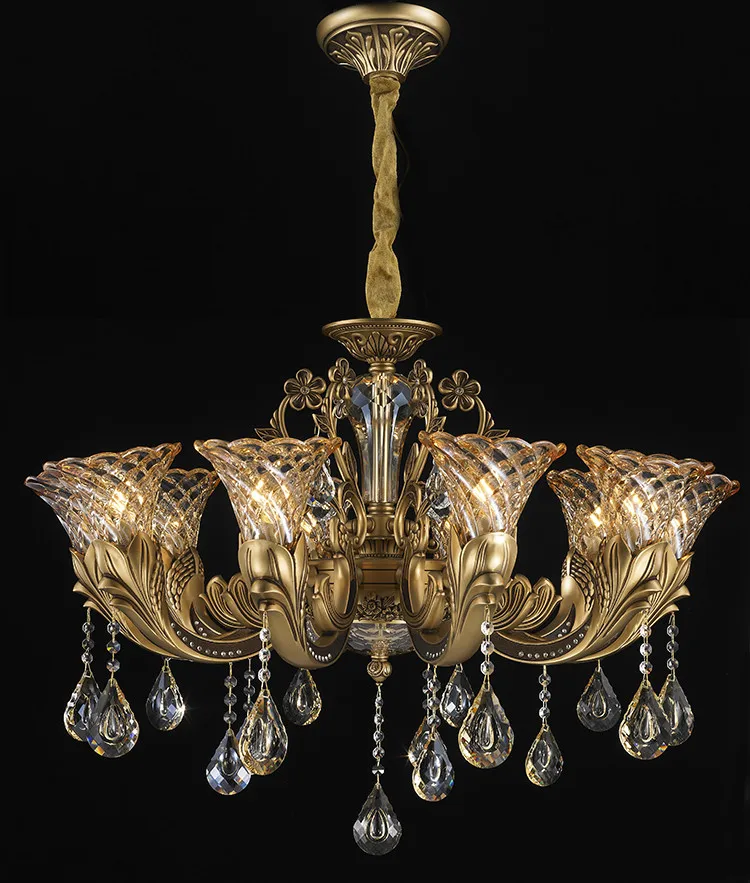 90-230v retro imitation copper crystal pendant light sitting room Villa compound floor bedroom zinc alloy | Лампы и освещение