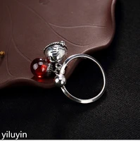 kjjeaxcmy boutique jewelry s925 pure retro thai silver fortune cat pomegranate red bead ladys ring