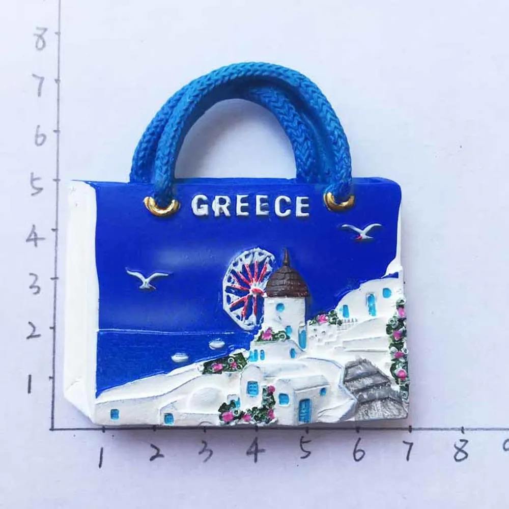 

Греческий Эгейский Санторини, холодильник, магнитные наклейки, синяя церковная ветряная мельница Oia, 3D Смола, туристическая фотография