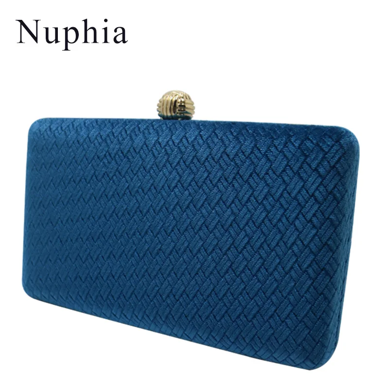 

Nuphia Quality Velvet Women Woven Pattern Clutch Evening Bag Wedding Party Cocktail Rhinestone Metal Handbag Purse