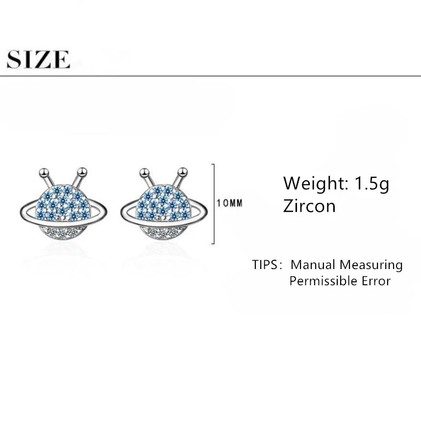 

Exquisite Cute Zircon Blue Planet Stud Earrings For Women Trend Creative 925 Sterling Silver Party Gift Jewelry SAE383