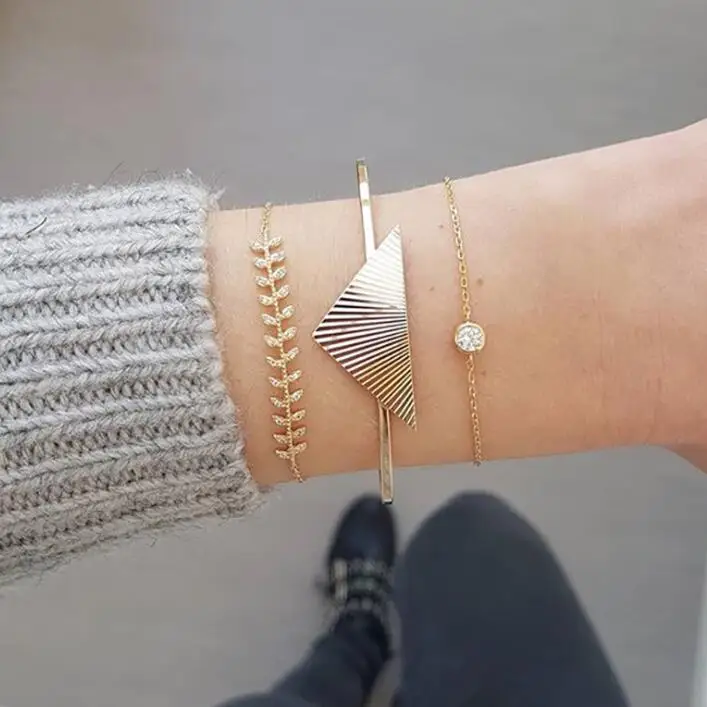 Triangle DIEZI, 10 стилей, Ретро стиль, завязанная КАКТУСОМ, треугольная подвеска, браслеты на цепочке для женщин, винтажные, золотые, цветные, на цепочке, браслеты, ювелирное изделие - Окраска металла: Triangle