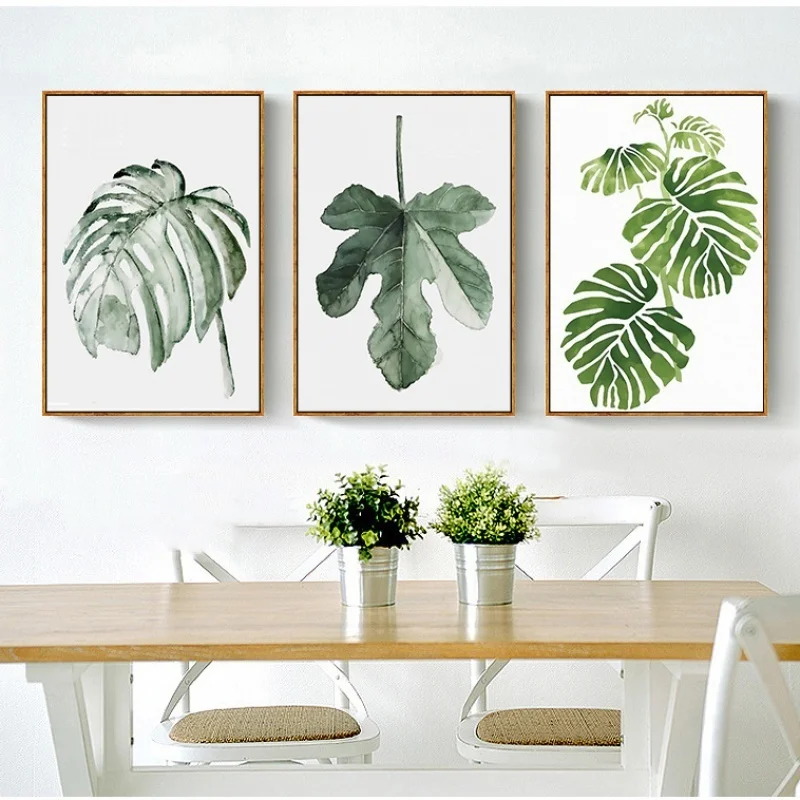 

Nordic Minimalist Green Leaf Modern Canvas Paintings Posters Print Sheets Wall Art PicturesDining Room Interior Home Decoration