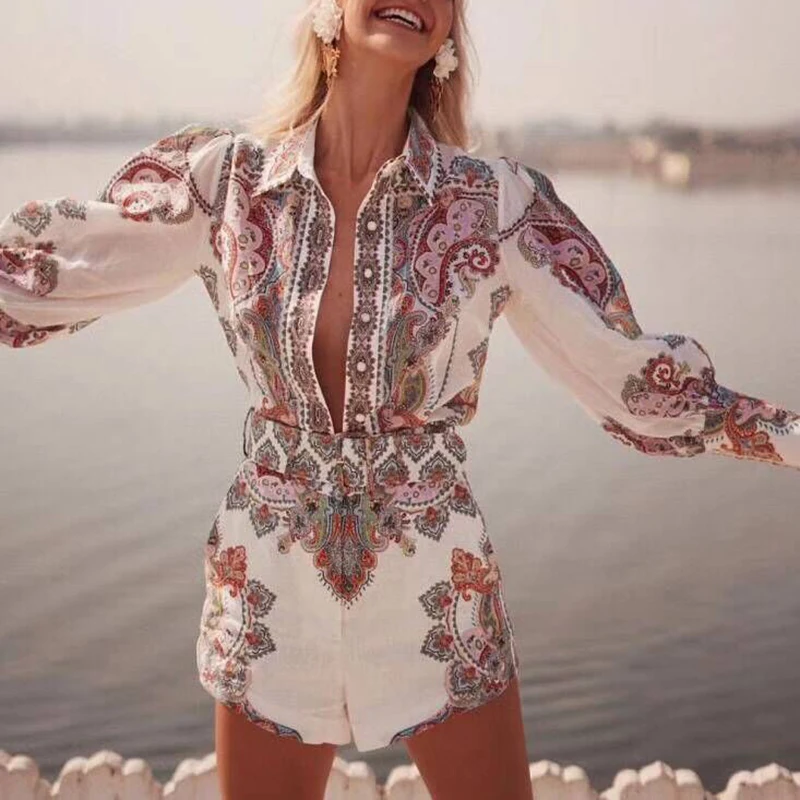 SISPELL/летний женский комплект рубашка с отворотом и рукавами-фонариками шорты