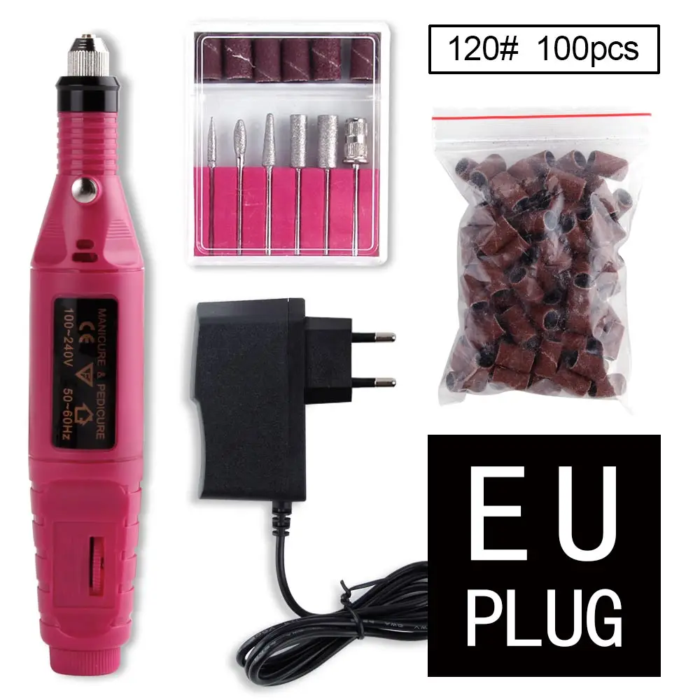 rose set B EU plug Профессиональный электрический аппарат для маникюра, ручка для лака, пилка для ногтей, инструменты для педикюра, керамические фрезы, дрель для ногтей, фрезерный аппарат для маникюра - Color: rose set B EU plug