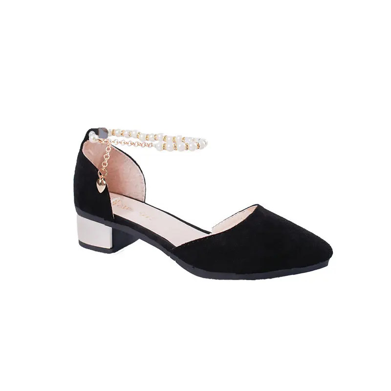 Sweet sandals low heel single shoes pointed pearl bag with fashion women's shoes Korean version 2019 spring and summer