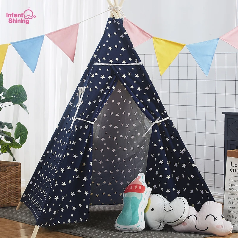 Детская светящаяся Игровая палатка для детей, хлопок 120x120x160 см(47x47x63in), детский игровой домик, портативное легкое хранение, детские игрушечные палатки - Цвет: Star(no cusion)