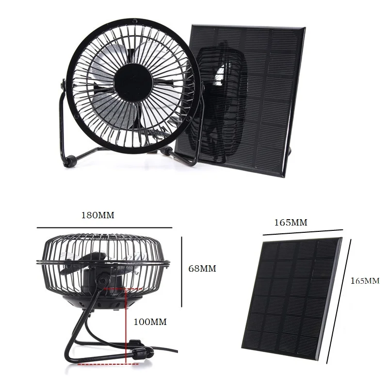 

BUHESHUI 4"6 Inch Cooling Ventilation Fan USB 3W 4.5W 6V Solar Powered Panel Iron Fan For Home Office Outdoor Traveling Fishing