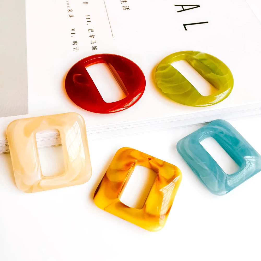 

ZEROUP Acrylic Round Square Drip Shape Eardrop Mixed Color Pendant Accessories Necklace Charms Jewelry Finding Diy Material 6pcs