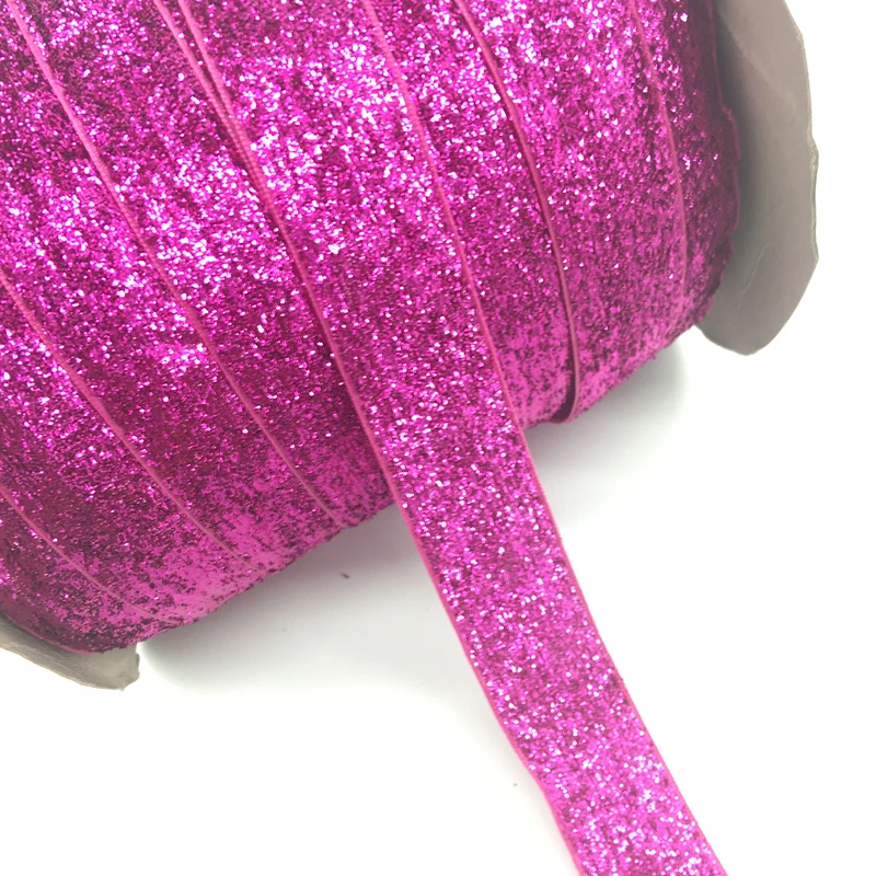 Glitter rose 3 ярда "(25 мм) широкая блестящая бархатная лента повязка на голову зажимы бант свадебное украшение - Цвет: Glitter rose