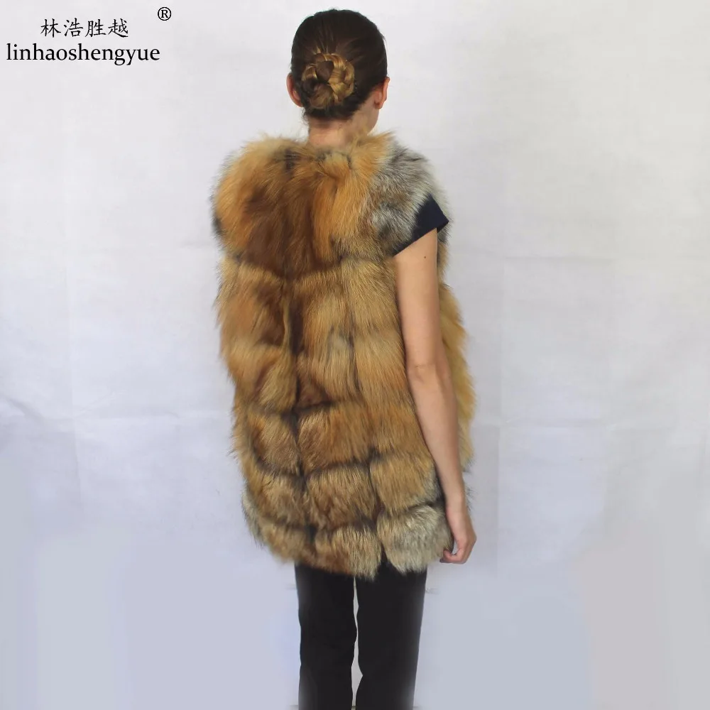 Linhaoshengyue Real   Red  Fox   Natural  Fur Vest Natural Fox Fur Women Vest Real Natural Fox Fur