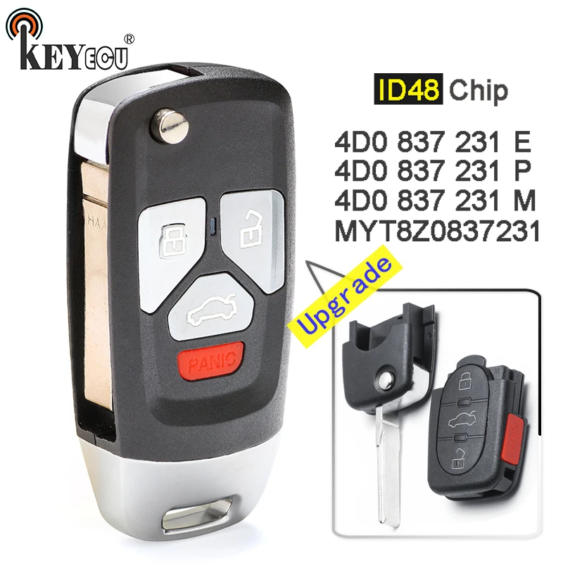 KEYECU ID48 Chip P/N: MYT8Z0837231 / 4D0 837 231 E/ M/ P обновленный флип 3 + 1 4 кнопочный дистанционный