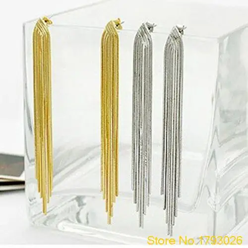 Party Cocktail Wedding Tassels Snake Chain Dangle Earrings Women Gold Linear 4TRV | Украшения и аксессуары