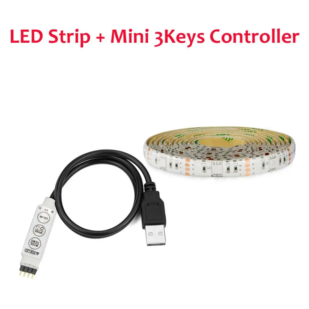 Mini 3Key Controller RGB светодиодный свет полосы 5050 SMD ТВ светодиодный клейкая лента с источником питания от USB 5 В, строка само клеится светодиодный брелок, Рождество, украшение 1 м-5 м - Испускаемый цвет: Mini 3Key Controller