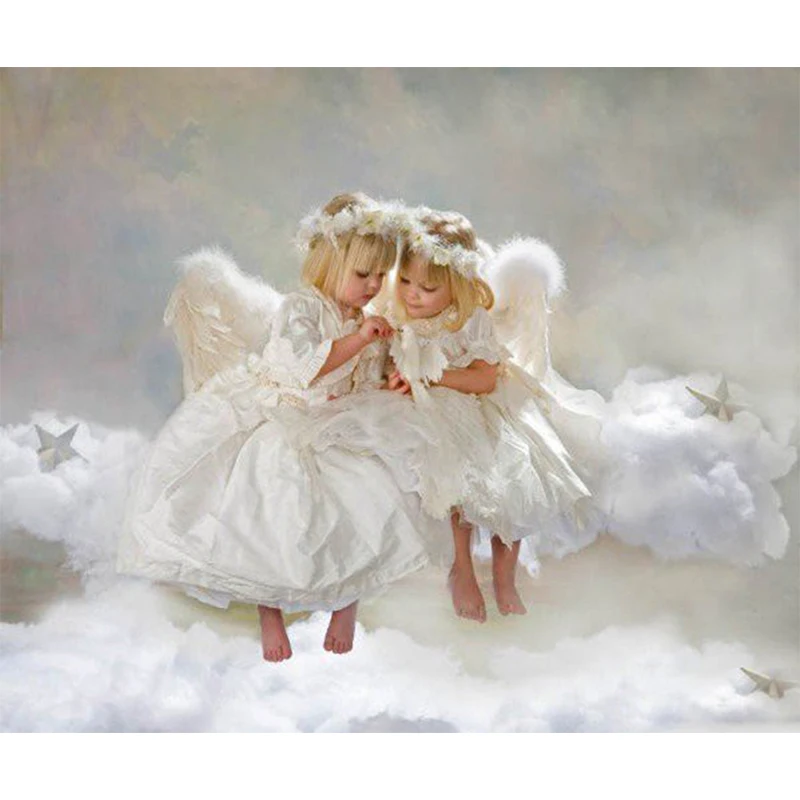 Megayouput DIY Вышивка с кристаллами 3d два Little Angel Обувь для девочек Изображение Полный