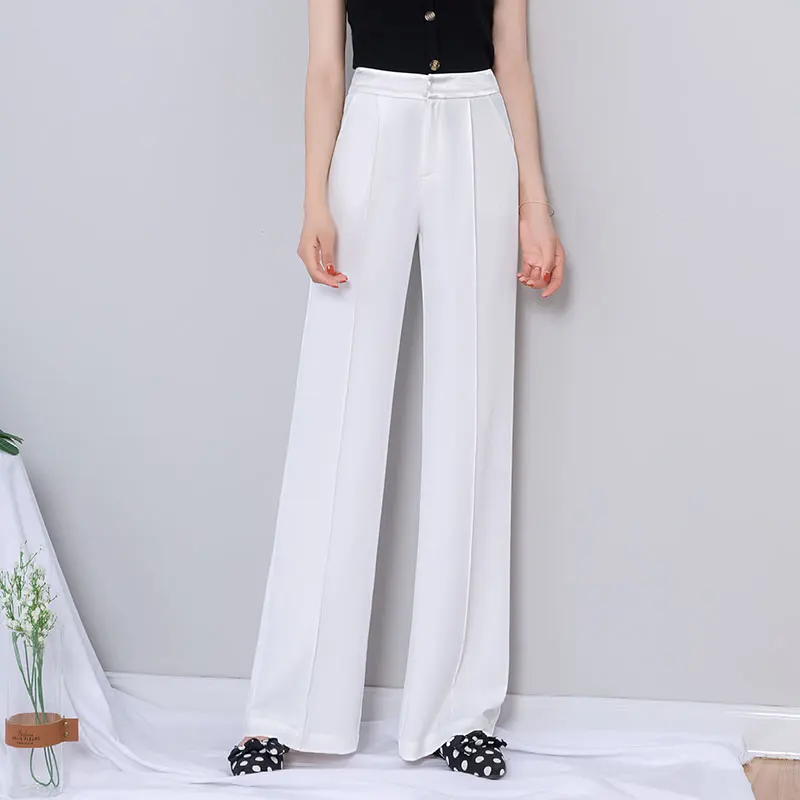 Женские белые широкие брюки с высокой талией на молнии уличные палаццо большого