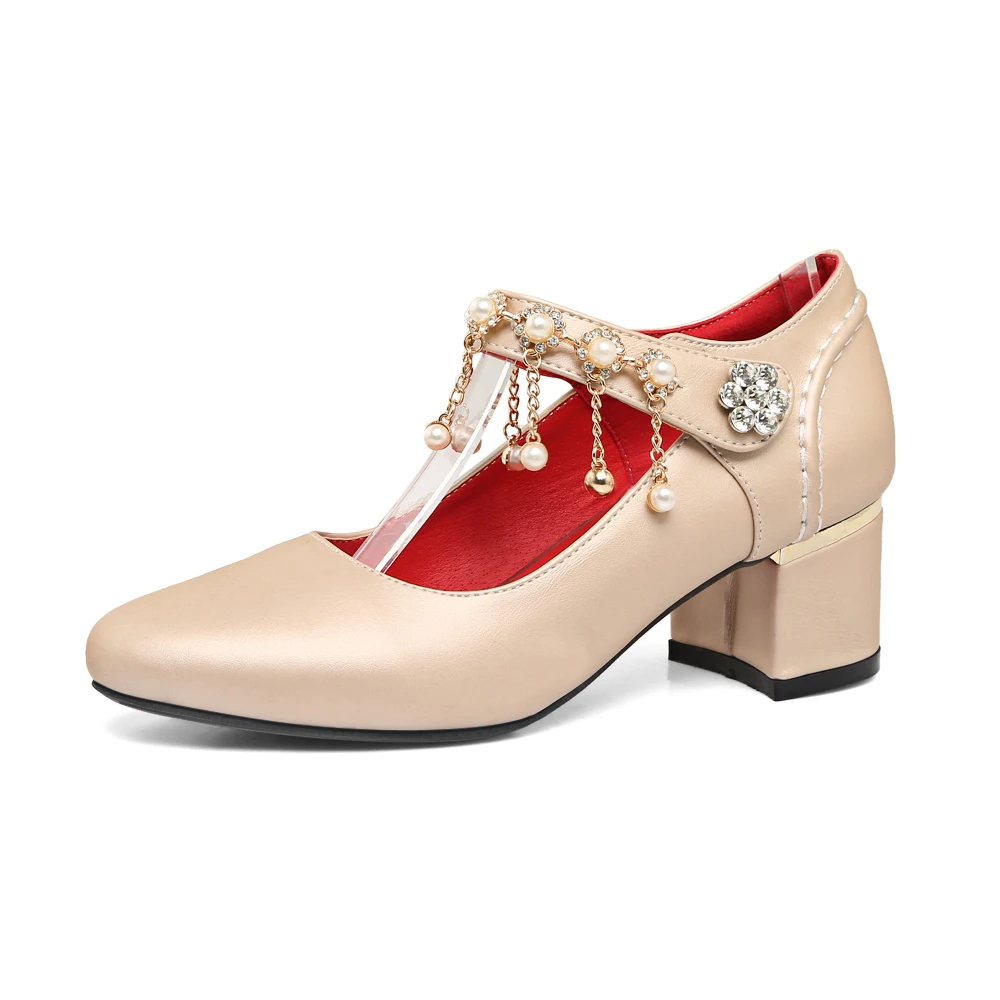 Женские туфли лодочки с круглым носком на квадратном каблуке большие размеры 31 48