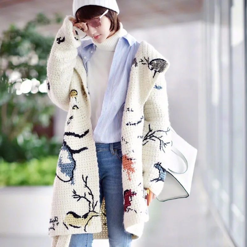 Spring Autumn Knit Hooded Cardigan Women 2018 Fashion Loose Casual Rainbow Sweater Long Sleeves Mujer Knitted Coat LYL313 |