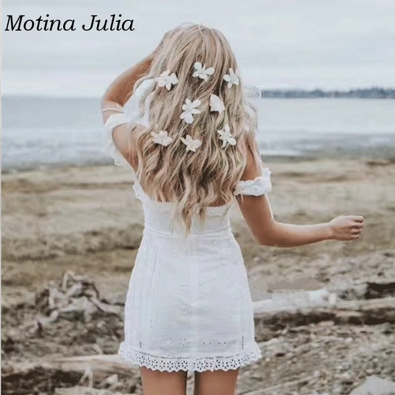 Motina Julia 2019 летнее кружевное вязаное платье для женщин с открытыми плечами