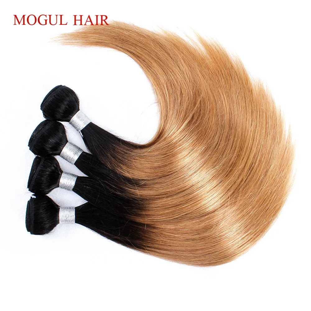 MOGUL HAIR T 1B 27 Омбре медовый блонд волосы на Трессах 3/4 пучков индийские прямые волосы не Реми человеческие волосы для наращивания 10-24 дюймов