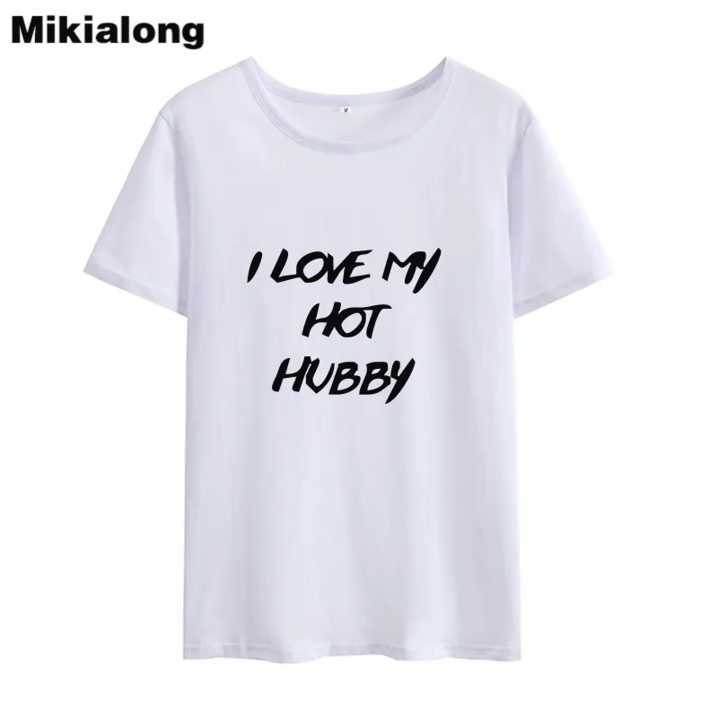 Футболка Mikialong женская с принтом I Love My Hot Hubby хлопковая рубашка коротким рукавом