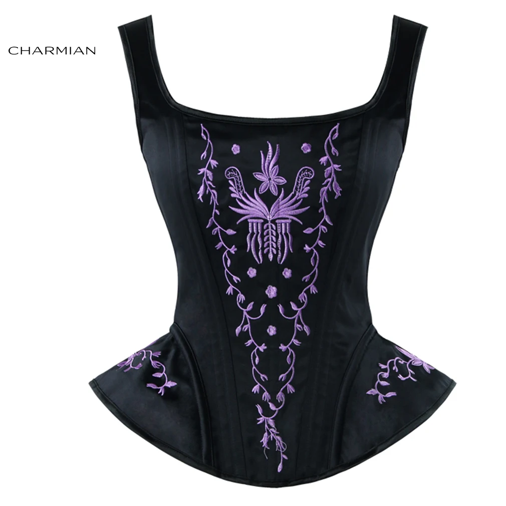 Purple Corset Charmian женский Викторианский готический ретро овербюст Корсет Топ жилет сексуальный вышивка плечевой ремень со стальными косточками корсеты и бюстье - Цвет: Purple Corset