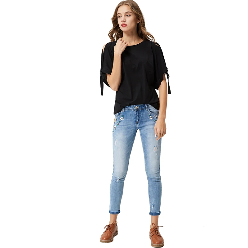 Женская футболка с круглым вырезом черная Повседневная Новое поступление GLO-STORY