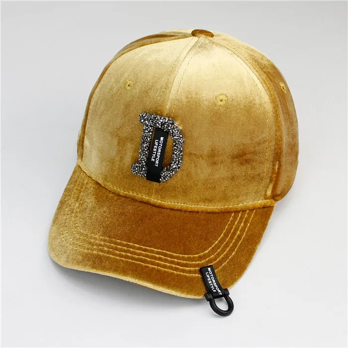 Yellow Бархатные кепки Snapback модные бейсбольные кепки со стразами D с буквенным принтом для мужчин и женщин весенне-осенняя Брендовая женская уличная Кепка Gorras Bone s - Цвет: Yellow