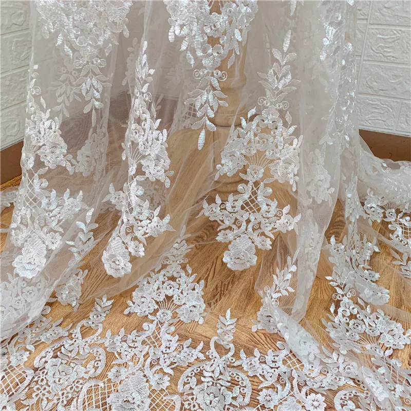 1 ярд High End Off white Afrian французский вышитый тюль сетка африканская кружевная ткань для свадьбы свадебное платье DIY шитье
