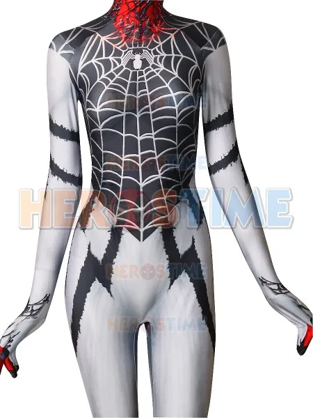 Шелковый костюм спайдермена Venom Symbiote Cindy Moon для женщин/девочек Человека паука с 3D