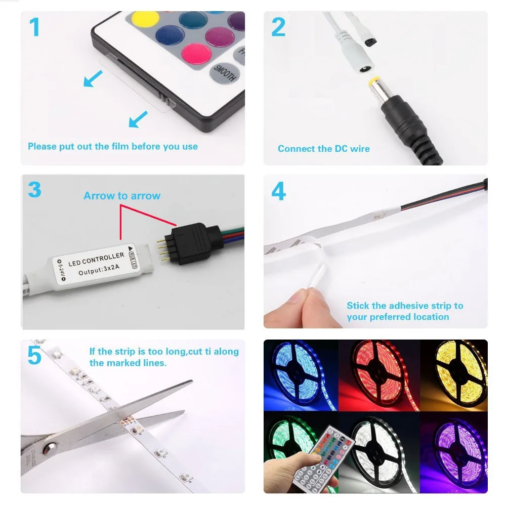 DIY светодиодный U HOME 5 м SMD5050 RGB светильник в полоску Водонепроницаемый IP65 + 44key ИК