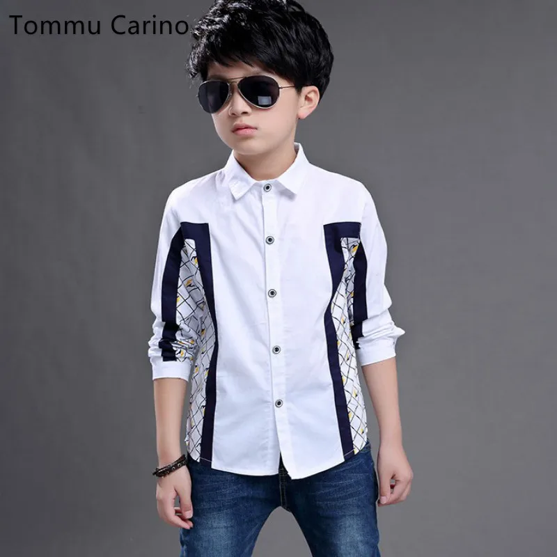 Новые Марка 2017 Мода Дети Мальчики С Длинными рукавами Рубашки Лоскутное Плед