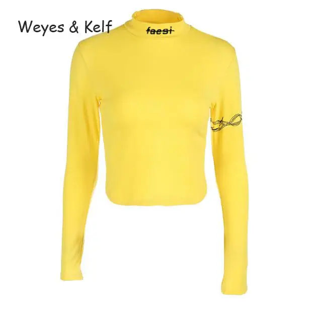 Женская короткая футболка Weyes &amp Kelf желтая укороченная с длинным рукавом