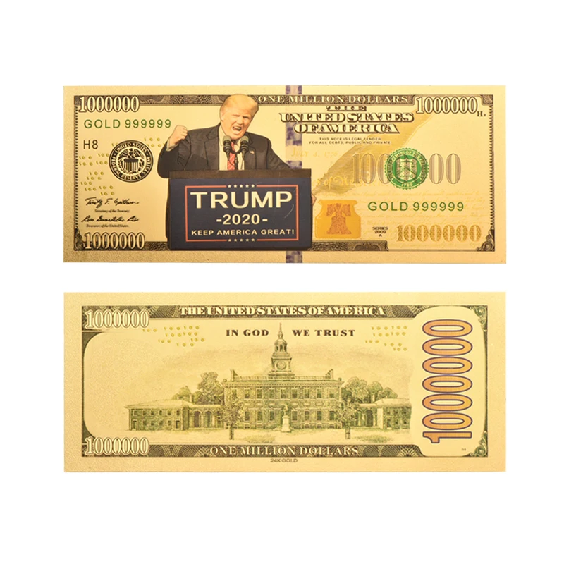 Цветная банкнота US 1 Million Dollar Дональд Трамп 2020 позолоченная поддельные деньги