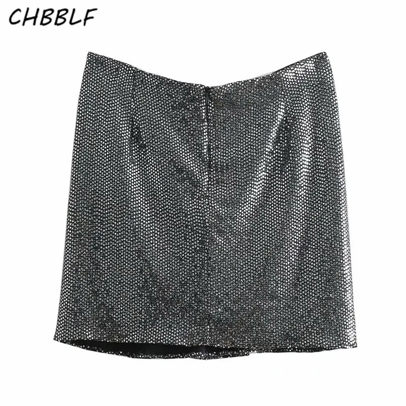 Женские мини юбки CHBBLF стильные блестящие плиссированные на молнии сзади