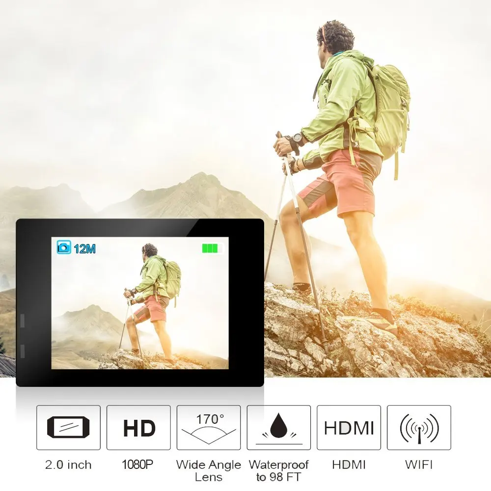 Экшн камера Wi Fi для go pro hero 4 Спортивная 1080P HD 30m Водонепроницаемая с дополнительной