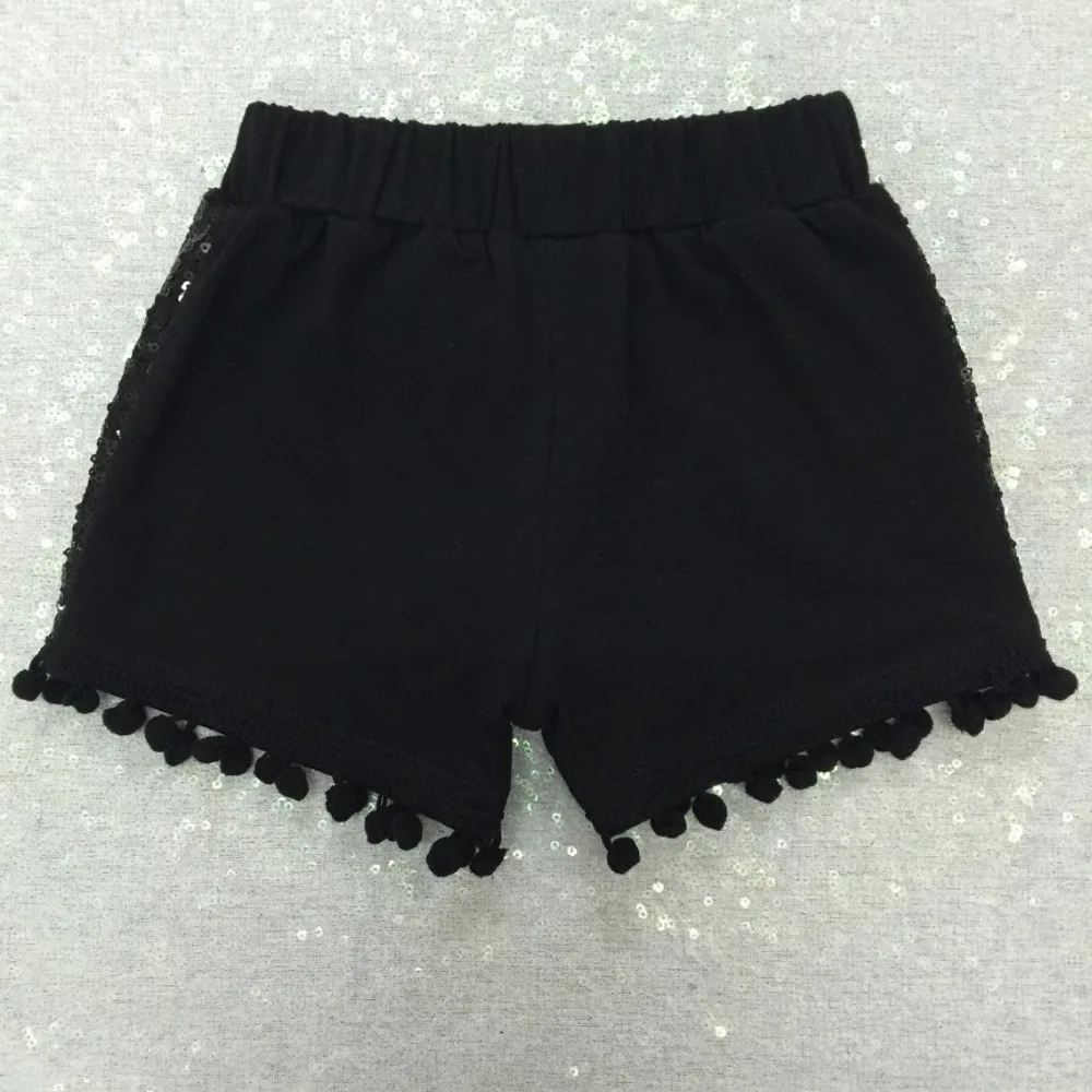 Большая распродажа летние шорты для девочек с помпонами черные стразы со