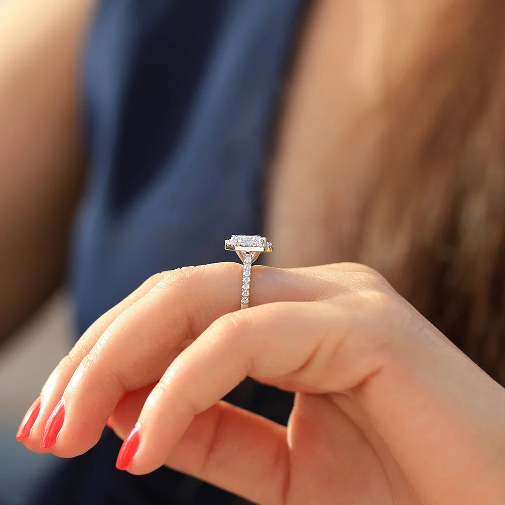 Огранка камня «asscher Cut» 14 к белое золото 4ctw DF обручальное свадебное Выращенный в лаборатории Муассанит Алмаз Halo Кольцо Тест Положительный для женщин роскошный