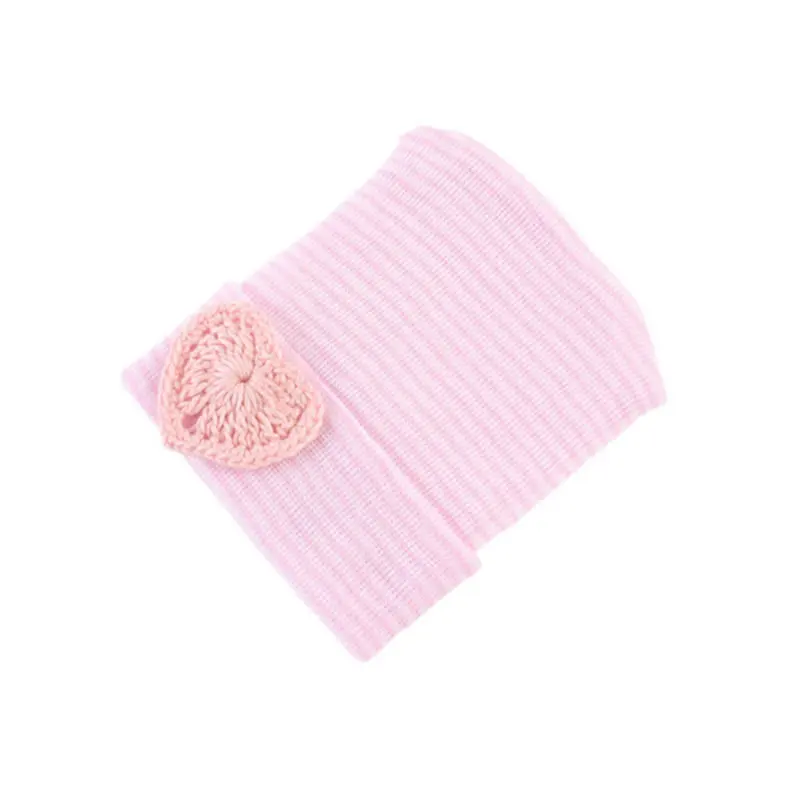 Pink love caps Детские вещи для новорожденных, хлопковые шапки в полоску, стильные вязаные эластичные детские шапки - Цвет: Pink love caps