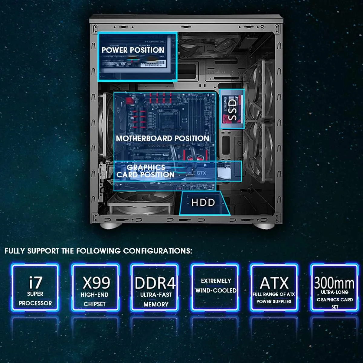 S SKYEE мини ATX игровой компьютер ПК корпуса башни стеклянная панель настольный компьютер мейнфрейм полноразмерный прозрачный корпус